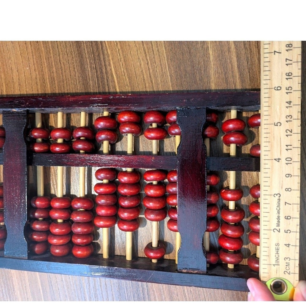 Red Lion Vintage Chinese Wood Abacus 13 Column Brass Accents Brown Suanpan - Picture 5 of 5